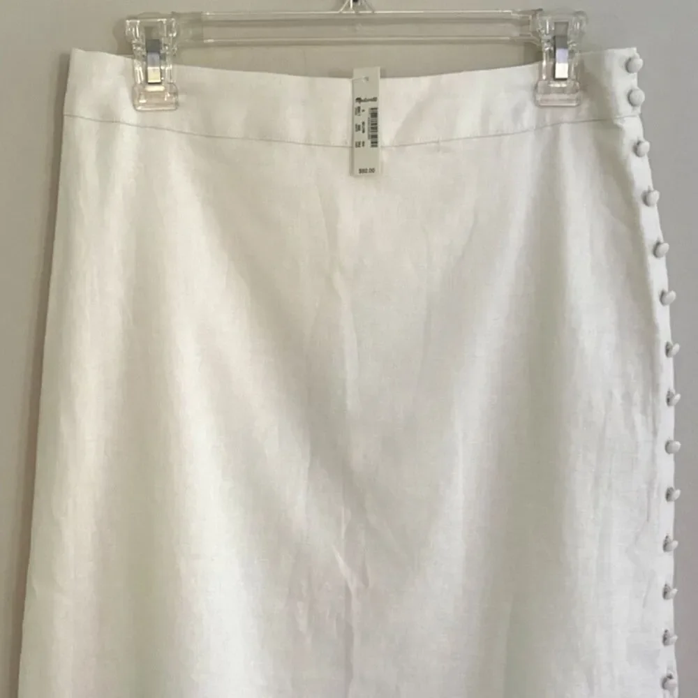 Madewell Linen Blend Side Button Midi Skirt Womens Sz 6 Cream Faux Wrap NEW
